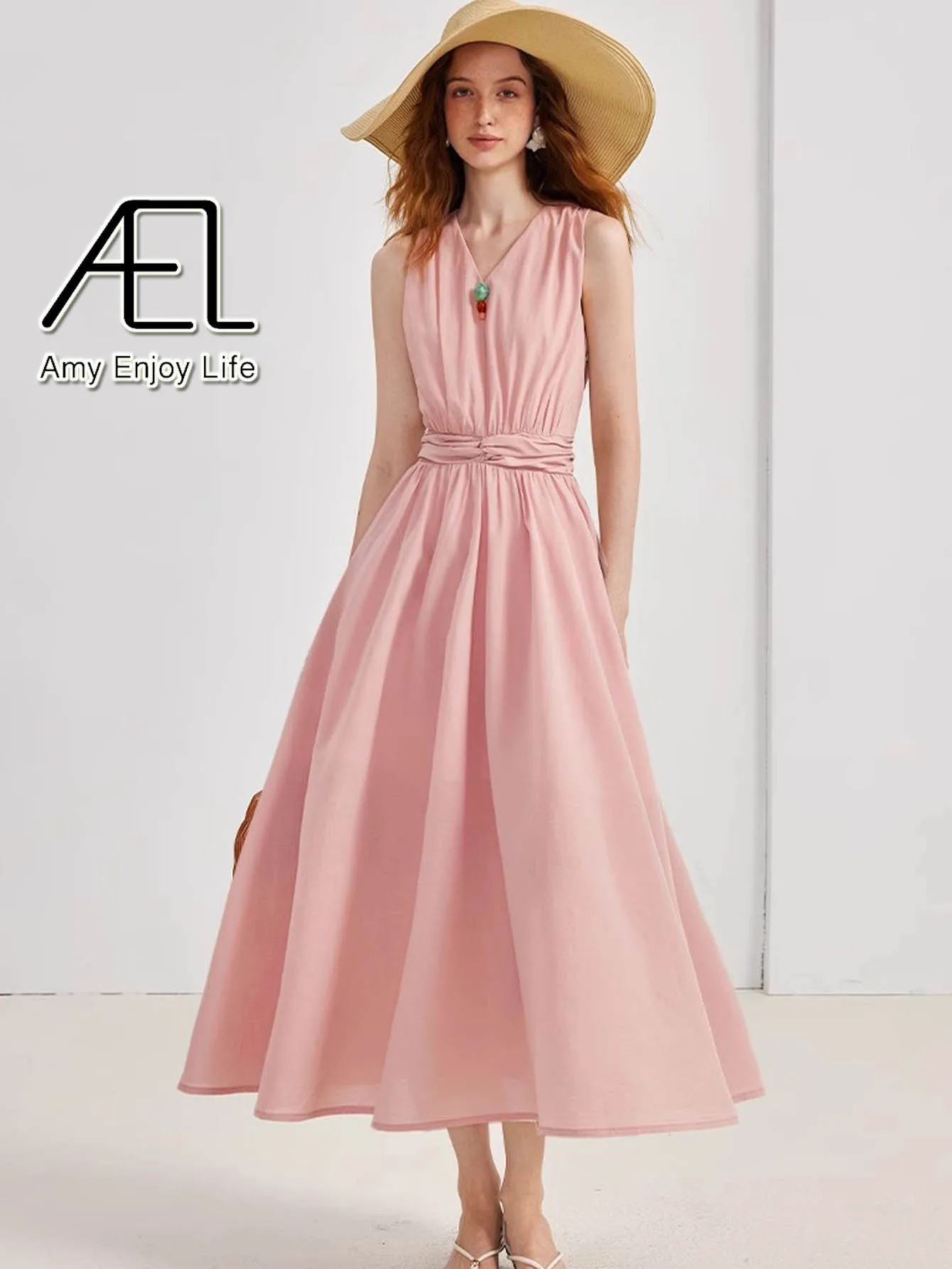 AEL Party Dress For Womens Summer Elegant Dresses Sexy Sleeveless V Neck Pleated Long Vestidos With High Quality Clothing
AEL Party Dress For Womens Summer Elegant Dresses Sexy Sleeveless V Neck Pleated Long Vestidos With High Quality Clothing