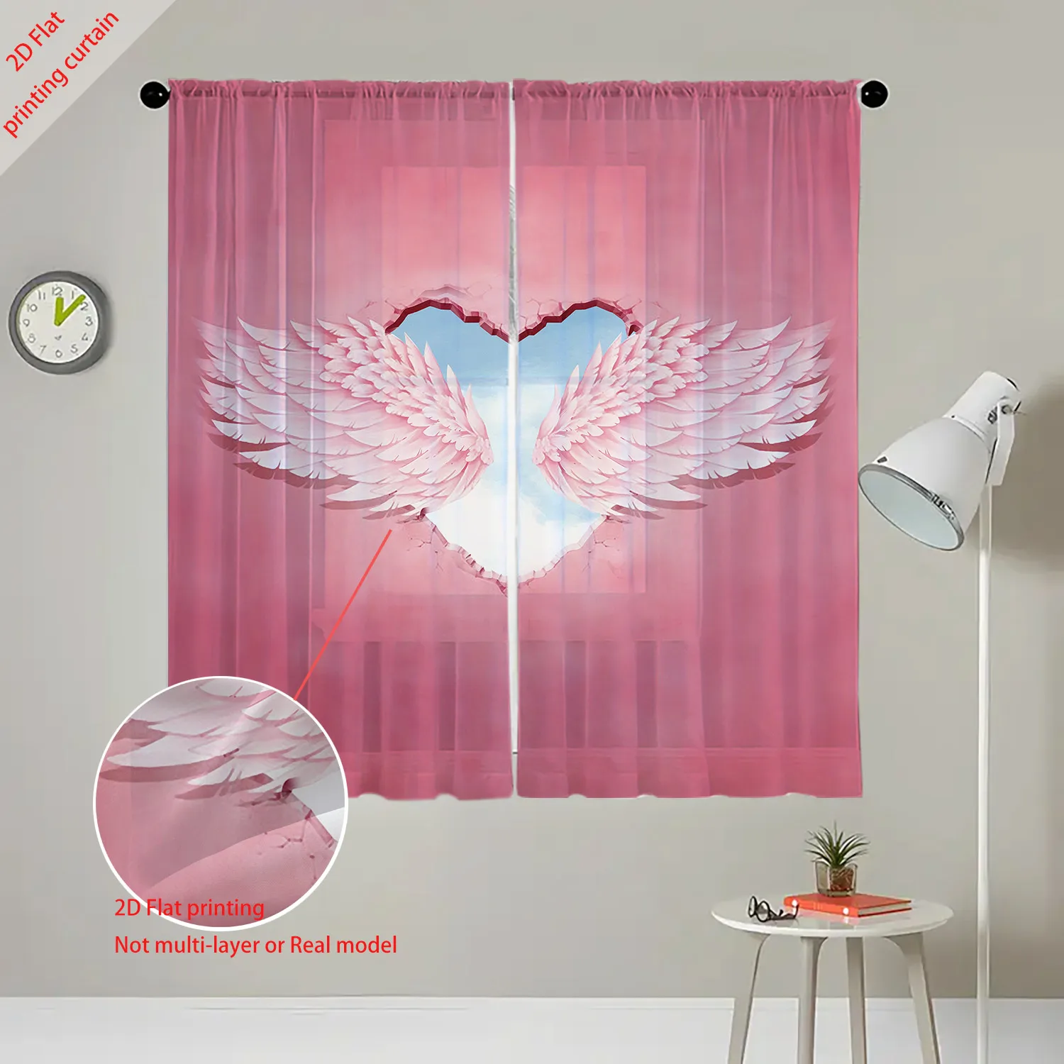 Pink wing pattern printed gauze curtain, transparent home curtain, suitable for office dormitory living room balcony decoration
Pink wing pattern printed gauze curtain, transparent home curtain, suitable for office dormitory living room balcony decoration