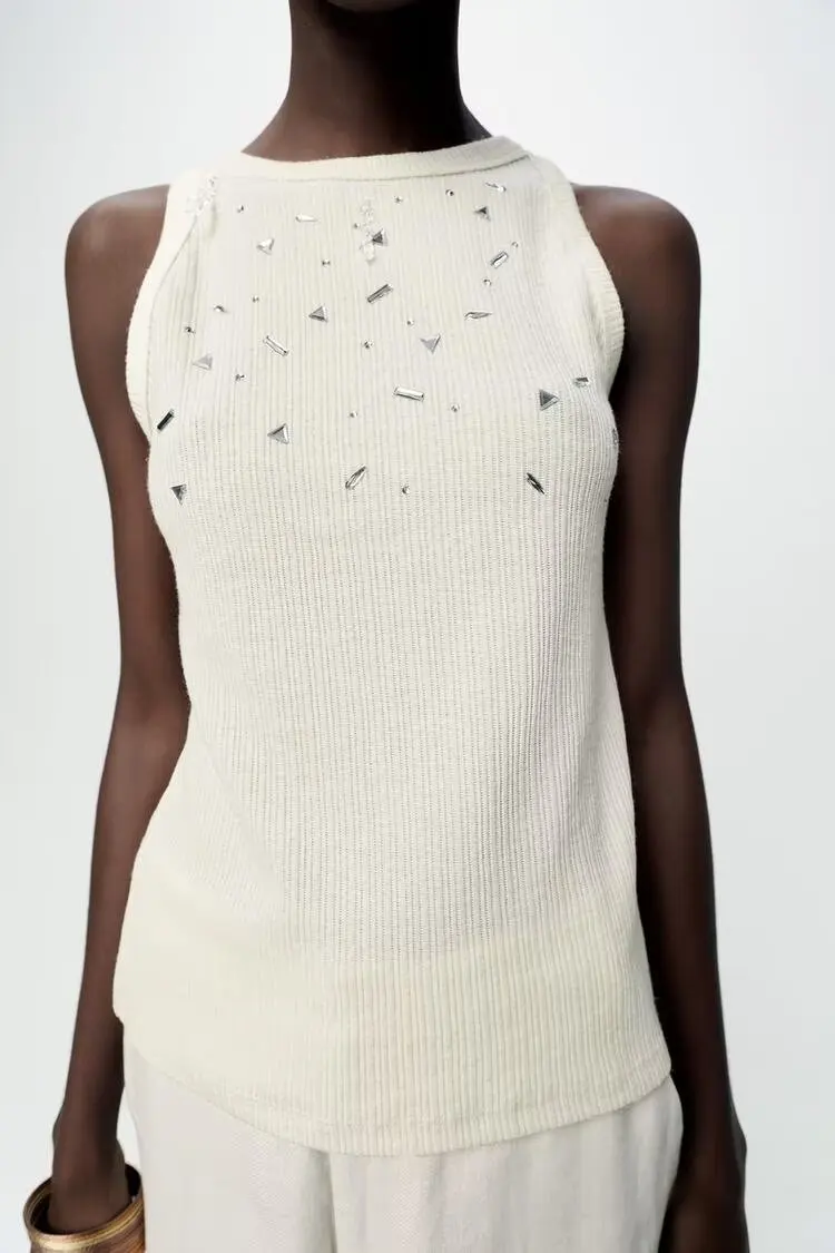 Summer 2024 New Jewelry Embellied T-irt Slim Fit Knitted Vest Versatile Sweet Sle Polyester Fiber No Sve round Ne
Summer 2024 New Jewelry Embellied T-irt Slim Fit Knitted Vest Versatile Sweet Sle Polyester Fiber No Sve round Ne