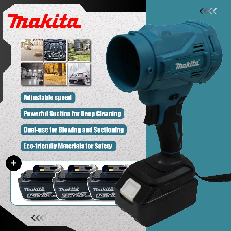Высокоскоростная бесщеточная электрическая воздуходувка Makita, 6-скоростной турбовентилятор, 130000 об/мин, мощный беспроводной воздуходув для аккумуляторов 18В.
Высокоскоростная бесщеточная электрическая воздуходувка Makita, 6-скоростной турбовентилятор, 130000 об/мин, мощный беспроводной воздуходув для аккумуляторов 18В.