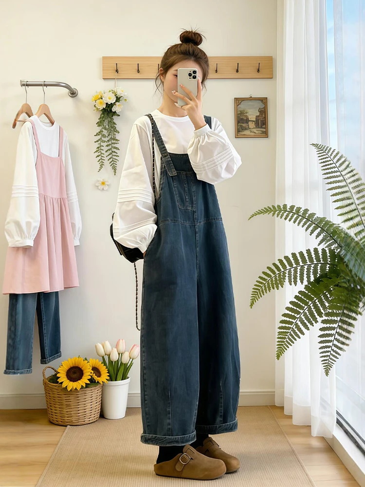 Elegant White Shirt And Denim Overalls Set Korean Style High Waist Loose Fit Casual Outfit for plus Size Women Spring Collection
Elegant White Shirt And Denim Overalls Set Korean Style High Waist Loose Fit Casual Outfit for plus Size Women Spring Collection