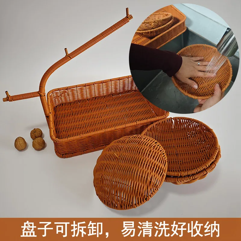 Creative Storage Basket Tray Eco-Friendly Decorative Home Organization Handmade Imitation Rattan Weaving