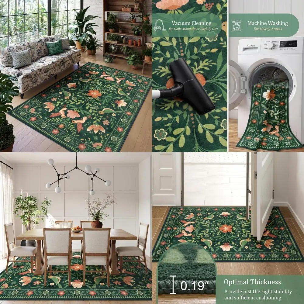 Eco-Friendly Bohemian Floral Area Rug, 8x10 for Living Spaces, Machine Washable, Non-Slip, Ultra-Soft, Thin Distressed Design fo
Eco-Friendly Bohemian Floral Area Rug, 8x10 for Living Spaces, Machine Washable, Non-Slip, Ultra-Soft, Thin Distressed Design fo