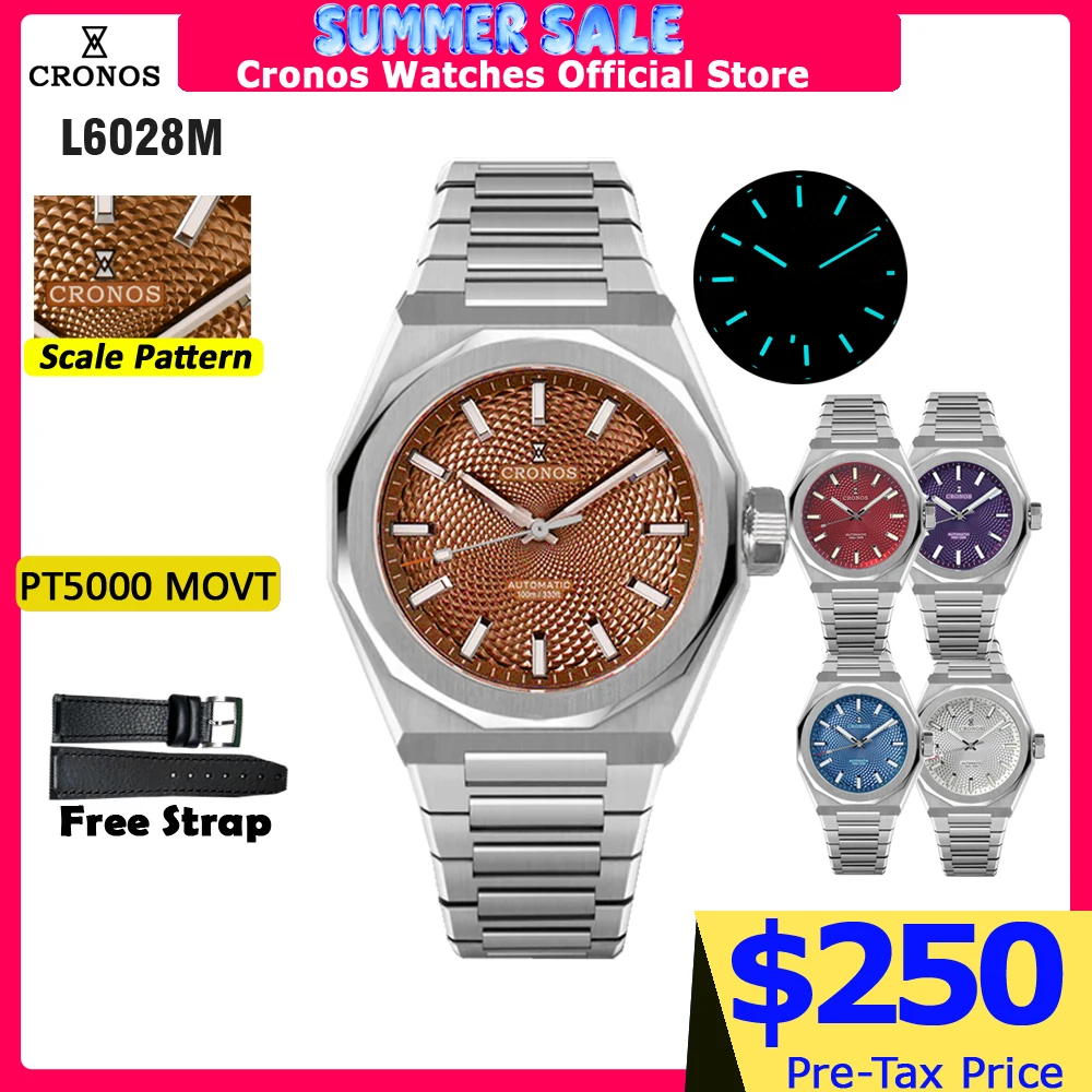 Cronos Luxury Men Watch 39mm Automatic PT5000 Wristwatches Brown Scale Pattern Sapphire 10ATM See-through Back
Cronos Luxury Men Watch 39mm Automatic PT5000 Wristwatches Brown Scale Pattern Sapphire 10ATM See-through Back