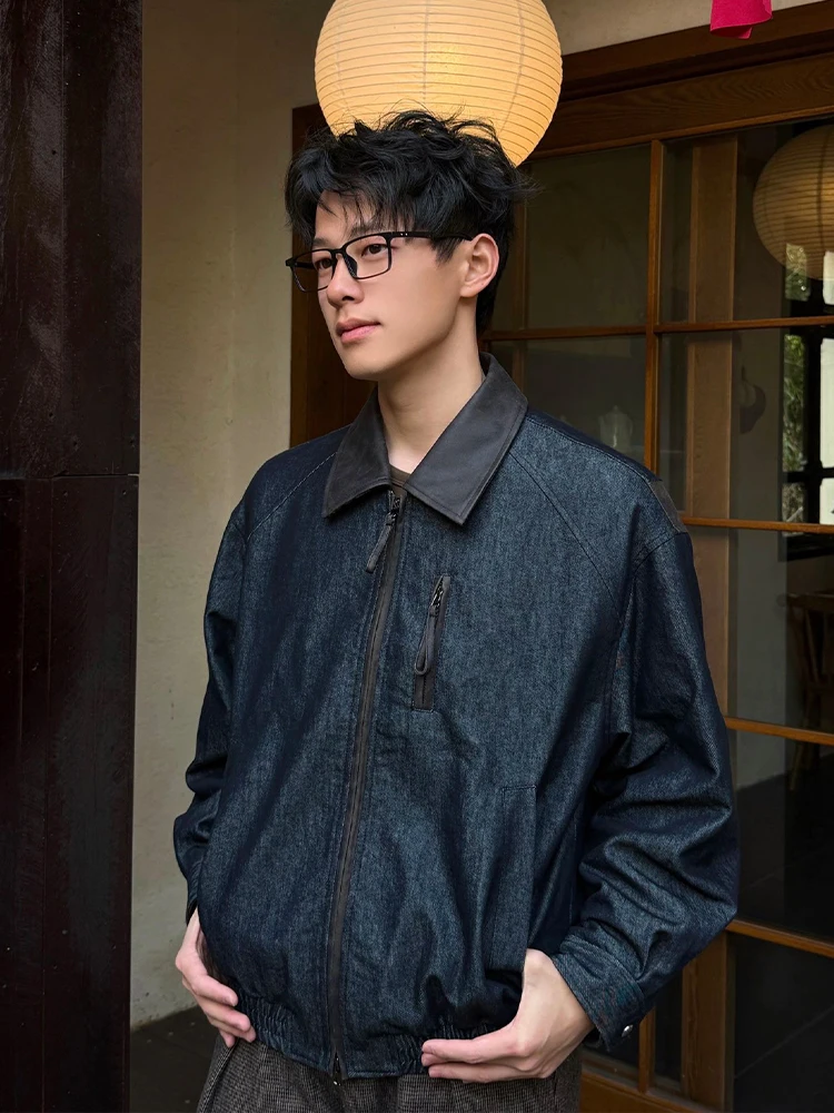 Retro American Denim Blue Original Color Men's Spring Autumn ort Workwear Jaet Collar Stand Collar Splicing Leather
Retro American Denim Blue Original Color Men's Spring Autumn ort Workwear Jaet Collar Stand Collar Splicing Leather