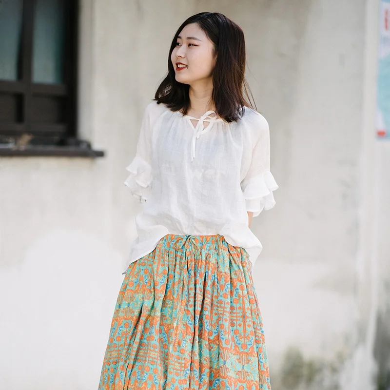 Pure Linen No Collar Shirt Women's mid Sleeve Floral High End Cotton Linen White Shirt Summer New Style Commute Style
Pure Linen No Collar Shirt Women's mid Sleeve Floral High End Cotton Linen White Shirt Summer New Style Commute Style