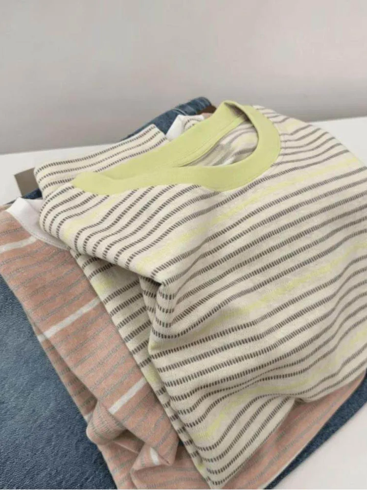 plus Size Women's T-Shirt Summer Korean Style Loose Short Sleeve Striped Base Layer Top Breathable Polyester Fiber round Neck
plus Size Women's T-Shirt Summer Korean Style Loose Short Sleeve Striped Base Layer Top Breathable Polyester Fiber round Neck