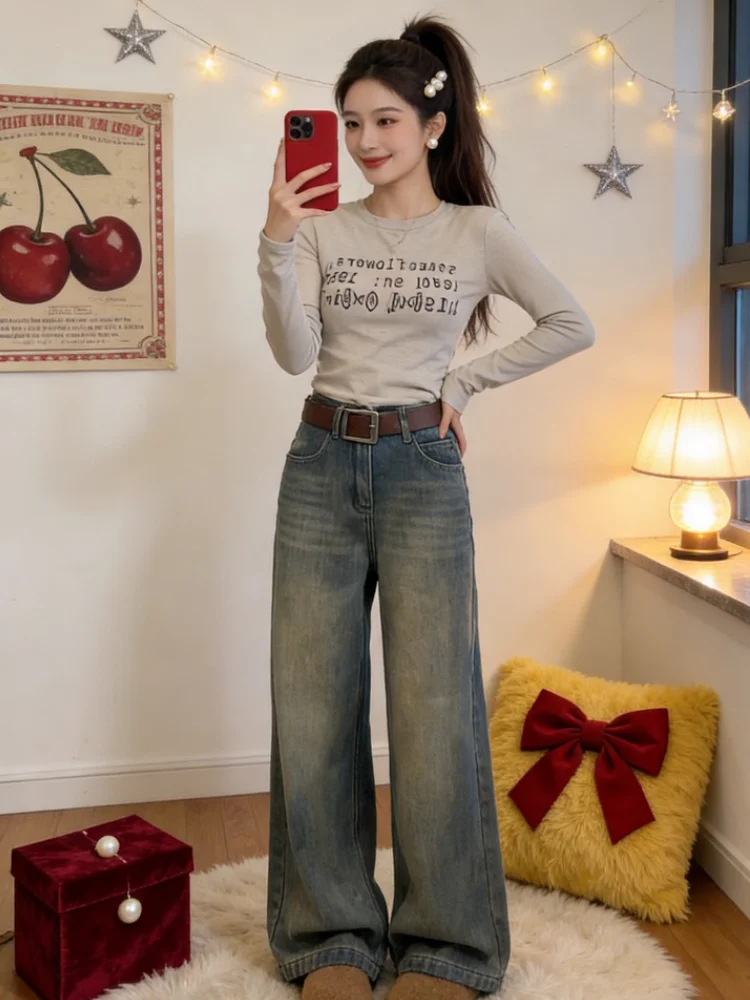 Весенне-осенние синие джинсы с высокой талией, повседневные прямые брюки, свободные женские джинсовые брюки с высокой талией, повседневная одежда
Весенне-осенние синие джинсы с высокой талией, повседневные прямые брюки, свободные женские джинсовые брюки с высокой талией, повседневная одежда