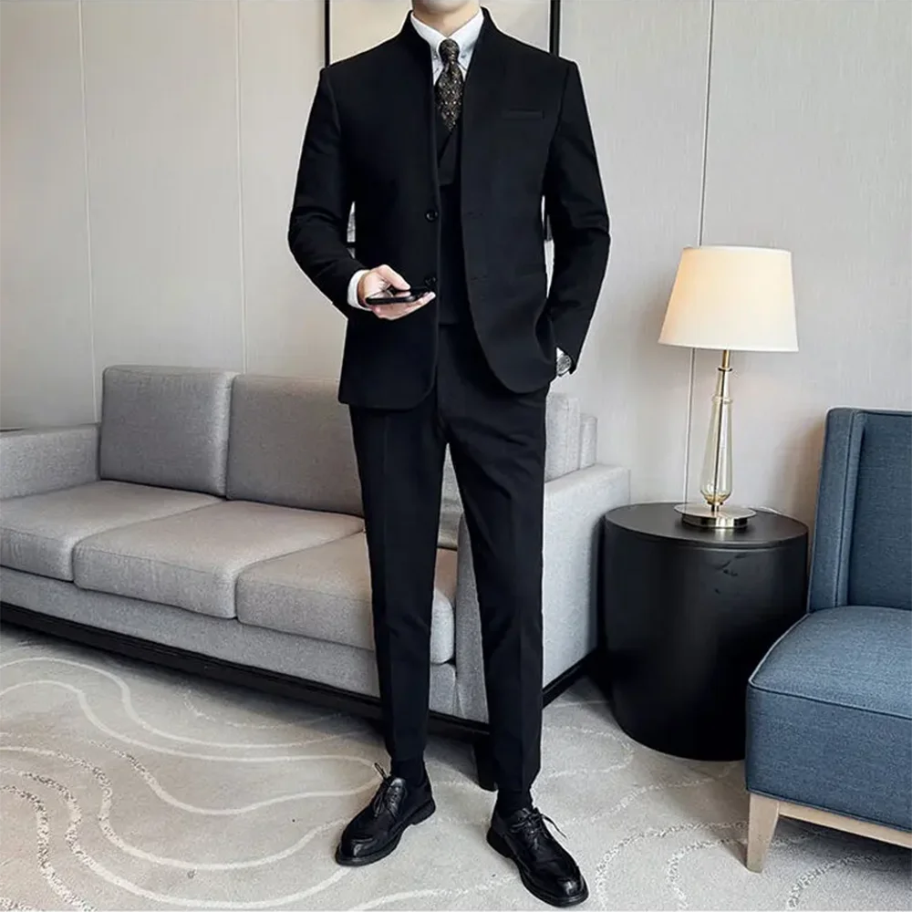 Summer New Fashion Stand Collar Black Men's Three Piecs Blazer Pants Vest Single Breasted Business Formal Men's Clothing
Summer New Fashion Stand Collar Black Men's Three Piecs Blazer Pants Vest Single Breasted Business Formal Men's Clothing