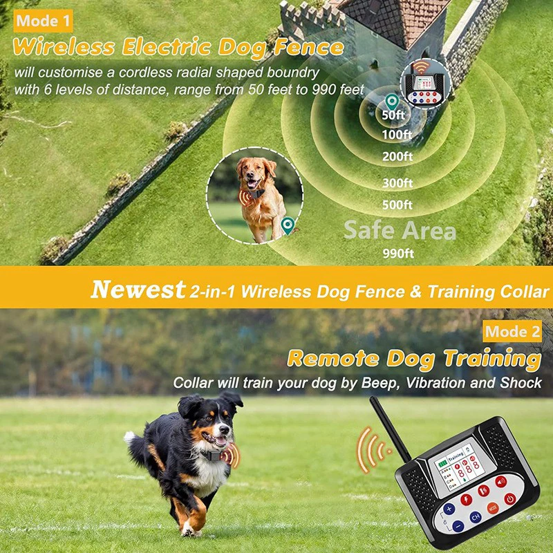 New 2 in 1 Pet Wireless Electronic Fence Smart Dog Trainer, 500M Anti-Lost and Anti- Barking Electric trainning Shock Collar
New 2 in 1 Pet Wireless Electronic Fence Smart Dog Trainer, 500M Anti-Lost and Anti- Barking Electric trainning Shock Collar