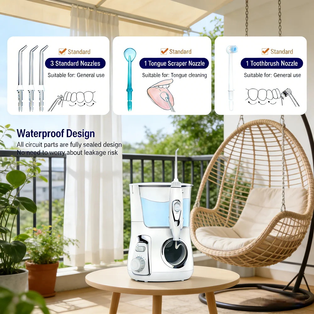 Водяная ирригатор для чистки зубов, электрический стоматологический ирригатор для полости рта с 5 насадками, настольный очиститель зубов для домашнего ухода за полостью рта, спа
Водяная ирригатор для чистки зубов, электрический стоматологический ирригатор для полости рта с 5 насадками, настольный очиститель зубов для домашнего ухода за полостью рта, спа
