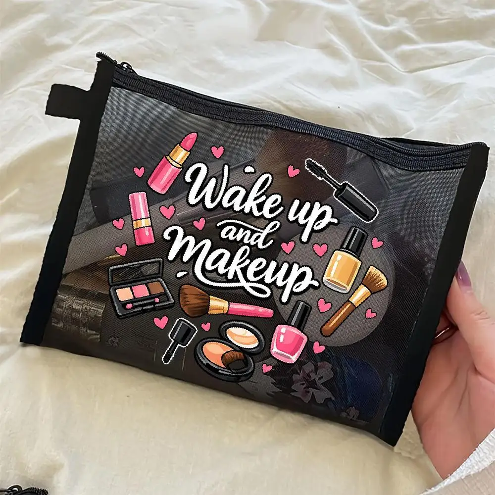 Cosmetic Pouch Featuring a Heart Graphic and Mesh Design Perfect for Makeup Tools Making It Ideal for Travel and Everyday Use
Cosmetic Pouch Featuring a Heart Graphic and Mesh Design Perfect for Makeup Tools Making It Ideal for Travel and Everyday Use
