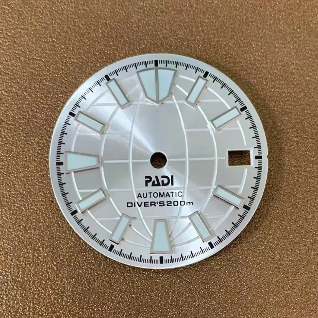Hot Selling 28.5mm nh35 PADI S logo dial Silver Tiffa Blue sunray grenade dial for nh35 movement Modification parts dials
Hot Selling 28.5mm nh35 PADI S logo dial Silver Tiffa Blue sunray grenade dial for nh35 movement Modification parts dials