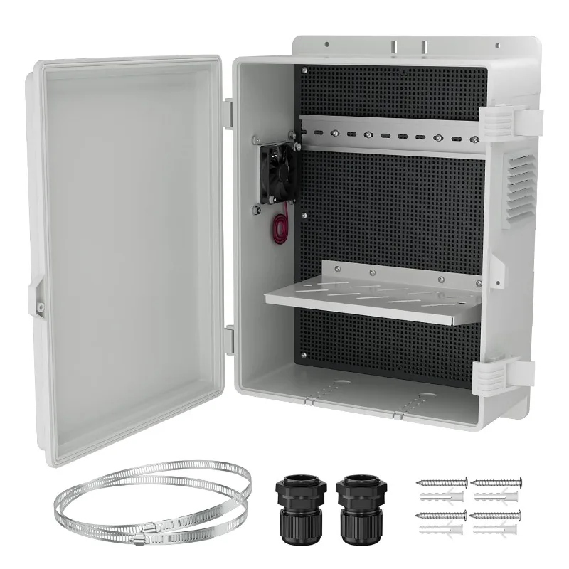 Outdoor Electrical Box Waterproof Nema Enclosure 16x11x6 Plastic WiFi Box with Fan Vented Dust Screen
Outdoor Electrical Box Waterproof Nema Enclosure 16x11x6 Plastic WiFi Box with Fan Vented Dust Screen