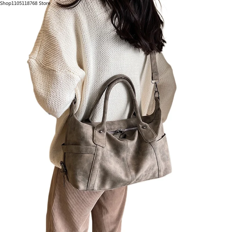 Замшевая сумка цвета хаки для женщин, большая качественная кожаная женская сумка через плечо в стиле ретро, женские большие пригородные сумки на плечо