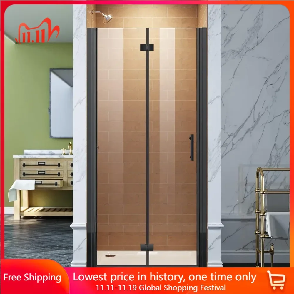 34 in. W X 72 in. H Shower Doors, Clear Glass Panel, Reversible Installation, Pivot Swing Bi-Fold Frameless Shower Doors
34 in. W X 72 in. H Shower Doors, Clear Glass Panel, Reversible Installation, Pivot Swing Bi-Fold Frameless Shower Doors