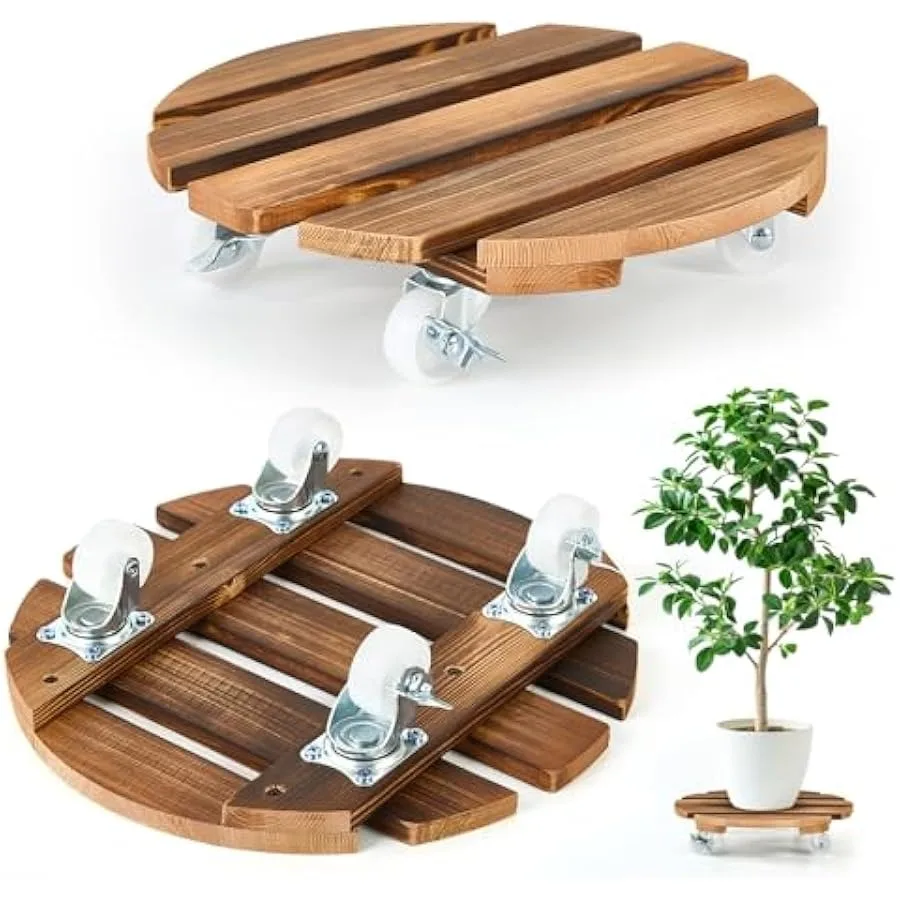 2 Pack 12 - Inch Plant Caddy: Rolling Stands with 360° Swivel Metal Casters. 2 Casters Lockable Heavy - Duty Wooden Cart for In 
2 Pack 12 - Inch Plant Caddy: Rolling Stands with 360° Swivel Metal Casters. 2 Casters Lockable Heavy - Duty Wooden Cart for In