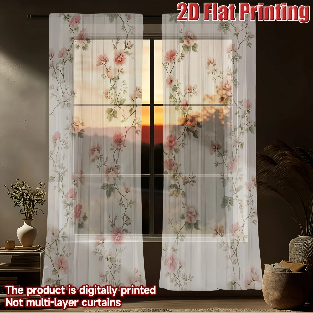 2pcs Floral Pattern With Pink Roses Sheer Curtains, Washable Polyester Window Drapes, Rod Pocket, for Home Decor Living Room
2pcs Floral Pattern With Pink Roses Sheer Curtains, Washable Polyester Window Drapes, Rod Pocket, for Home Decor Living Room