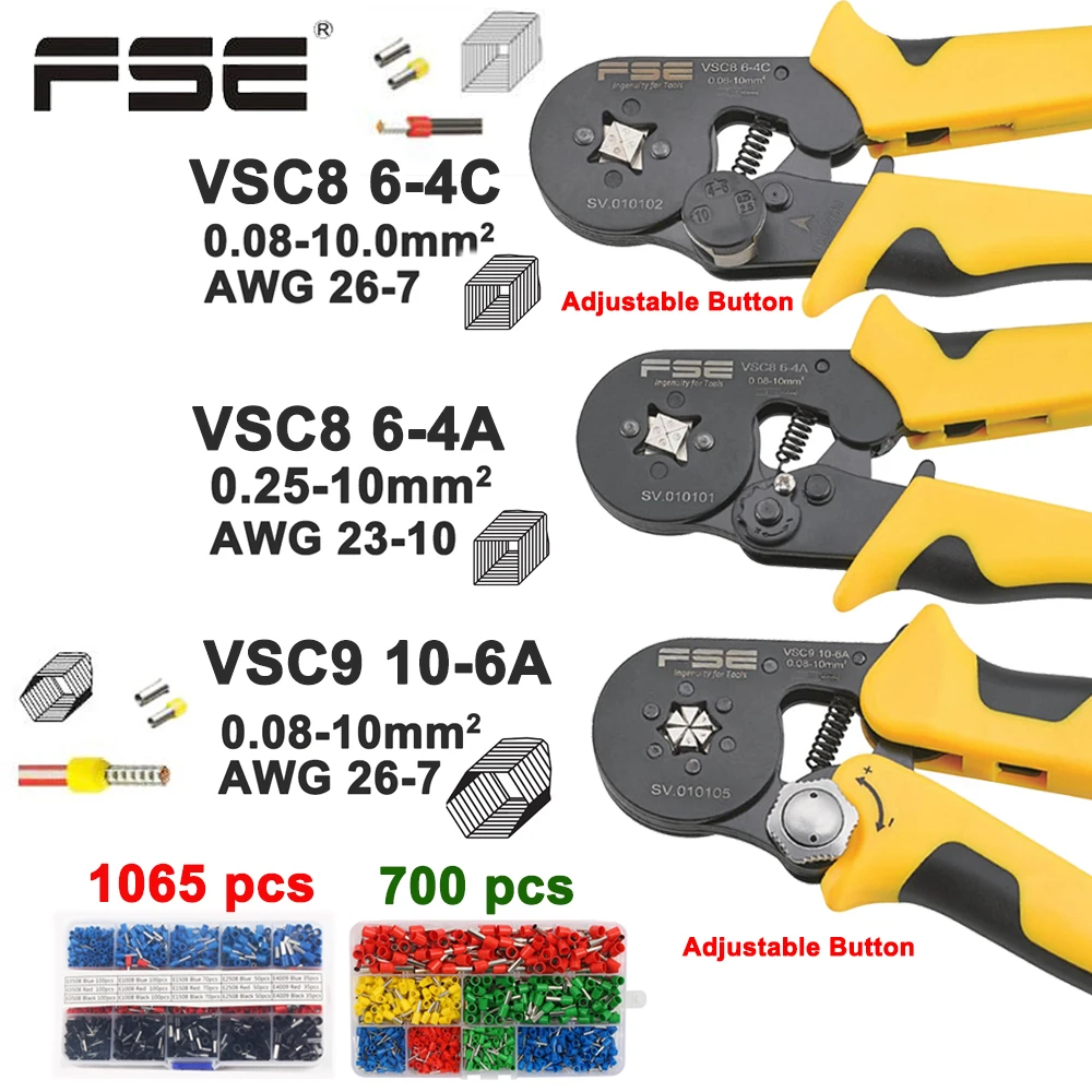 Crimping pliers VSC8 10-6A 6-4C VSC9 16-4A 0.08-16mm2 26-5AWG for tube type needle type terminal manual adjustable tools
Crimping pliers VSC8 10-6A 6-4C VSC9 16-4A 0.08-16mm2 26-5AWG for tube type needle type terminal manual adjustable tools