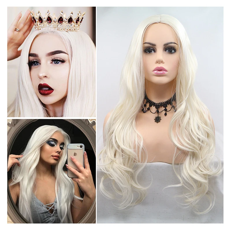 Hand-woven front lace, freely partable, white long curly hair wig, comfortable rose net full cap
Hand-woven front lace, freely partable, white long curly hair wig, comfortable rose net full cap