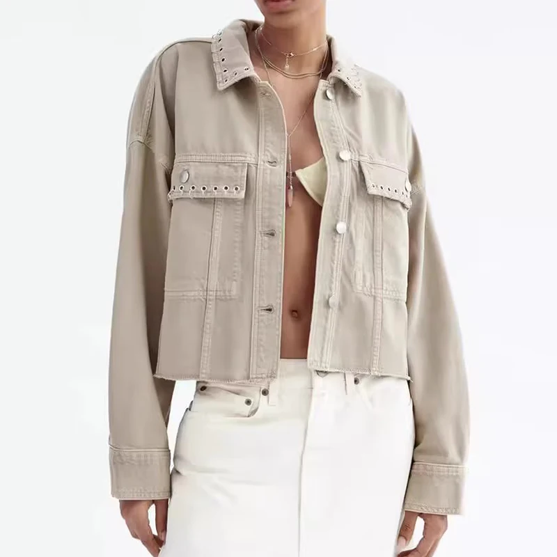 Women's Jacket Autumn Vintage New Denim Rivet Coats Fashion Spring Lapel Collar Pockets Outerwear Streetwear Female Clothing Top
Women's Jacket Autumn Vintage New Denim Rivet Coats Fashion Spring Lapel Collar Pockets Outerwear Streetwear Female Clothing Top