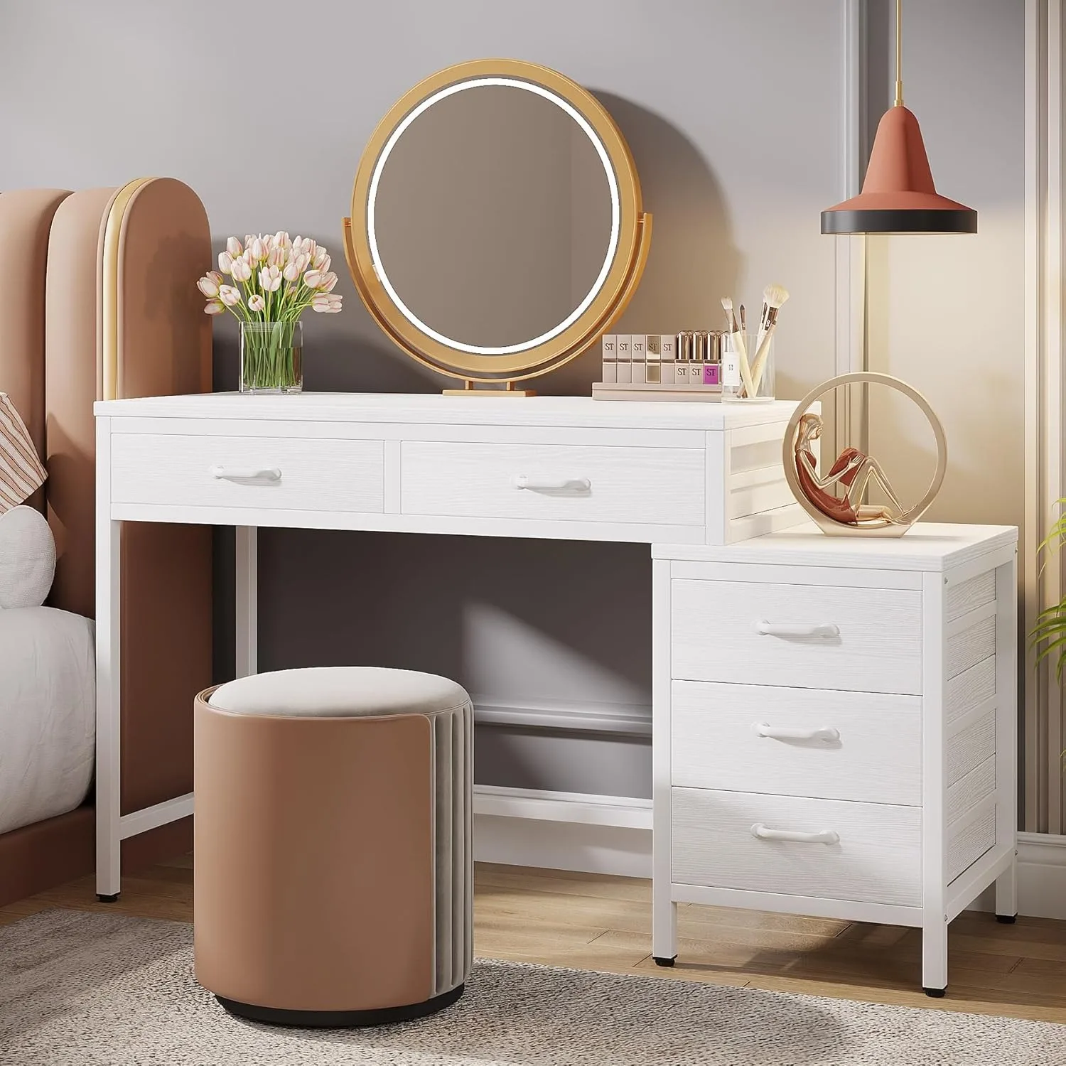 Vanity Desk with 5 Drawers, Makeup Vanity Table Dressing Table with Side 3-Drawer Chest (Without Mirror)for Women, Girls
Vanity Desk with 5 Drawers, Makeup Vanity Table Dressing Table with Side 3-Drawer Chest (Without Mirror)for Women, Girls