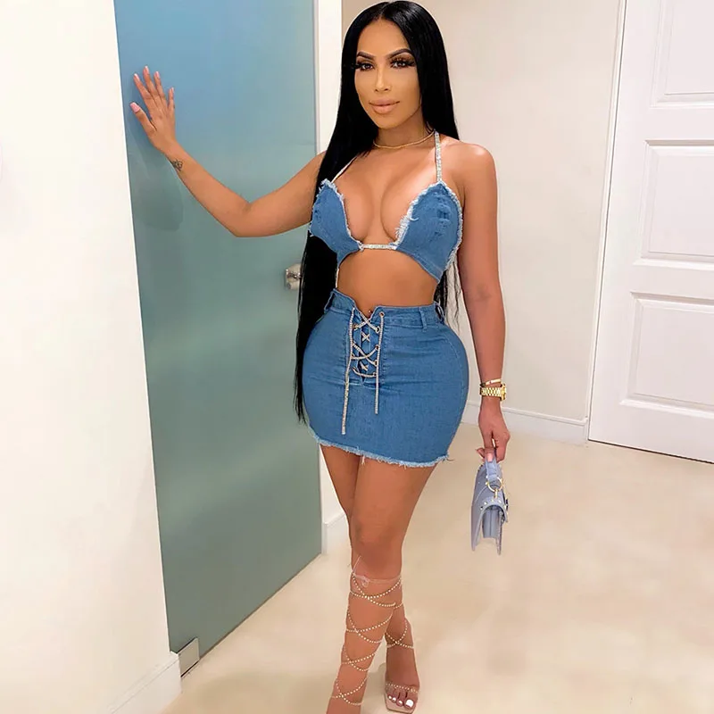 Denim Sexy Skirt Set for Women Matching Sets Festival Outfit Bra Crop Top and Mini Skirts Summer Sets Womens Outfits Clubwear
Denim Sexy Skirt Set for Women Matching Sets Festival Outfit Bra Crop Top and Mini Skirts Summer Sets Womens Outfits Clubwear