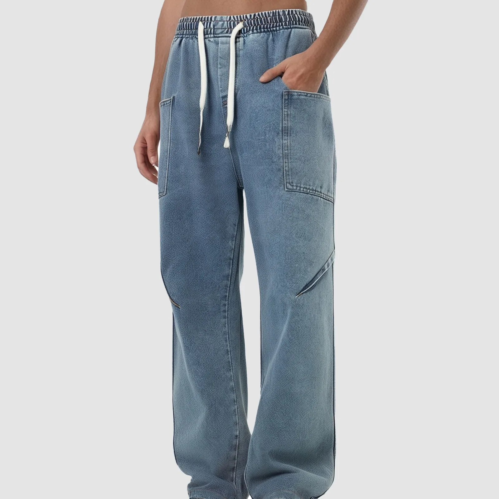 2025 High Streetwear Casual Men's Drawstring Jeans 2025 Spring Summer Straight Denim Pant Male Loose Full-Length Denim Trousers
2025 High Streetwear Casual Men's Drawstring Jeans 2025 Spring Summer Straight Denim Pant Male Loose Full-Length Denim Trousers