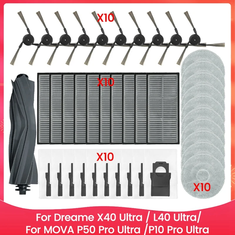 For Dreame X40 Ultra / L40 Ultra, MOVA P50 Pro Ultra /P10 Pro Ultra Main Side Brush Hepa Filter Mop Cloth Dust Bags
For Dreame X40 Ultra / L40 Ultra, MOVA P50 Pro Ultra /P10 Pro Ultra Main Side Brush Hepa Filter Mop Cloth Dust Bags