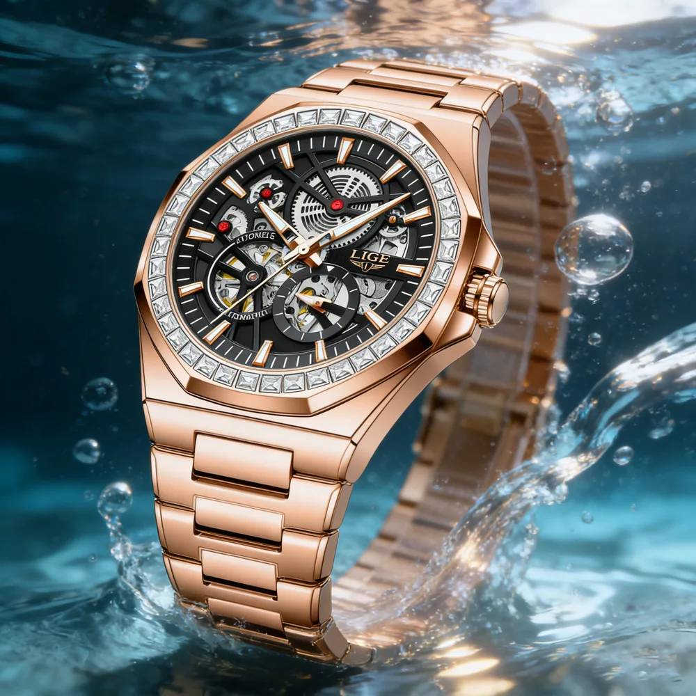 LIGE Skeleton Men's Watch Ring Luxury Automatic Mechanical Watches Luminous Waterproof Stainless Steel Strap Watch Rose Gold
LIGE Skeleton Men's Watch Ring Luxury Automatic Mechanical Watches Luminous Waterproof Stainless Steel Strap Watch Rose Gold