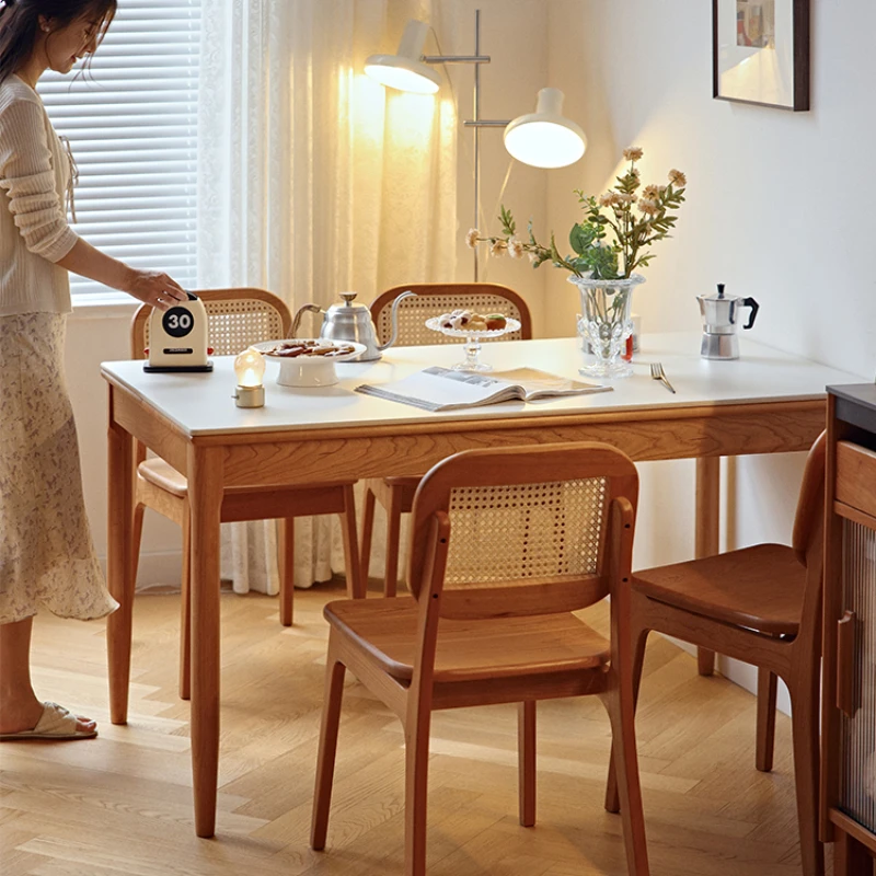 Nordic solid wood slate retractable Japanese cream log style simple folding dining table
Nordic solid wood slate retractable Japanese cream log style simple folding dining table