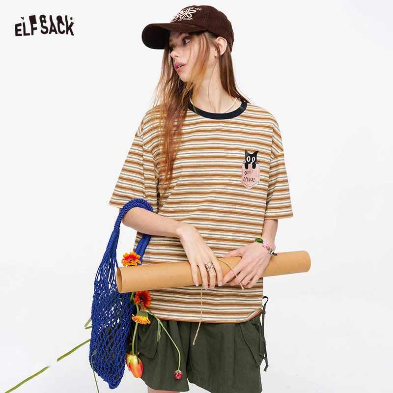 ELFSACK Striped Cat Embroidery T-Shirt, Cute Pocket Design Crewneck Tee, Casual Loose Short Sleeve Top for Women
ELFSACK Striped Cat Embroidery T-Shirt, Cute Pocket Design Crewneck Tee, Casual Loose Short Sleeve Top for Women