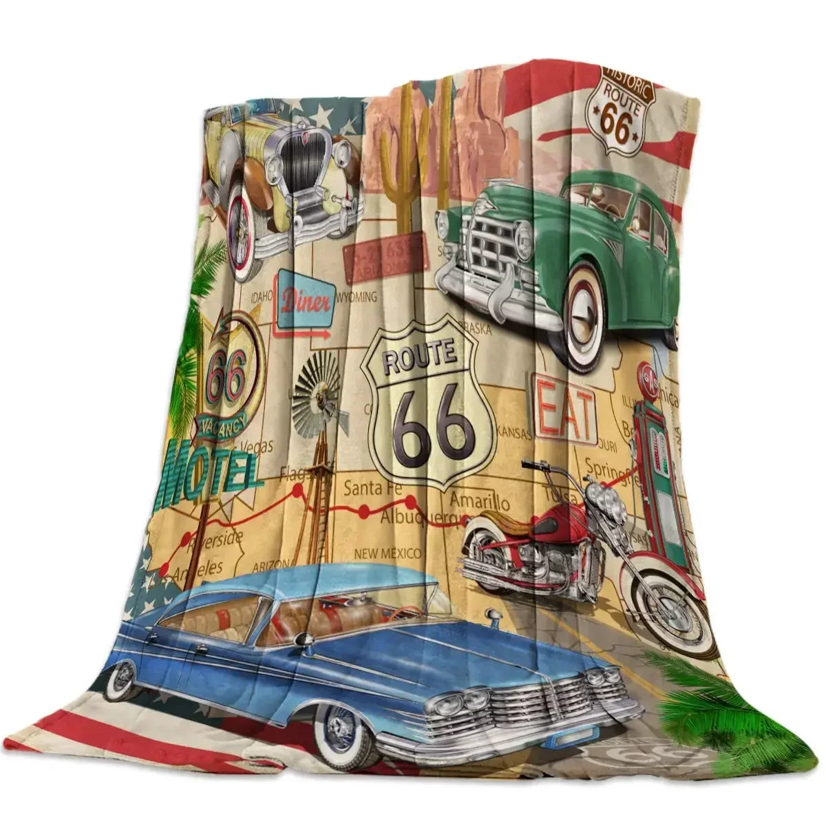 Soft Flannel Bed Blanket Retro Car Motel Route 66 Throw Blanket All Season Warm Fuzzy Cozy Plush Blanket for Living Room/Bedroom
Soft Flannel Bed Blanket Retro Car Motel Route 66 Throw Blanket All Season Warm Fuzzy Cozy Plush Blanket for Living Room/Bedroom
