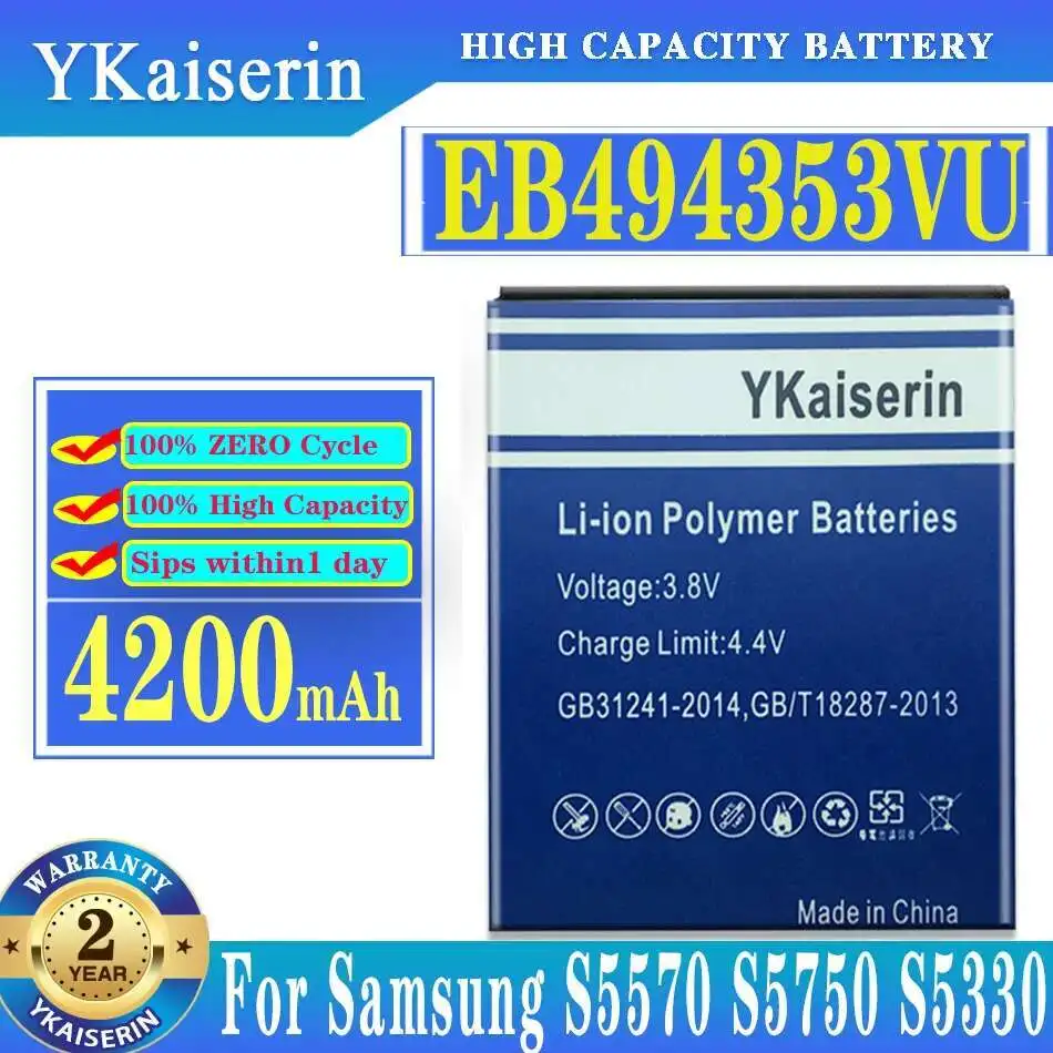 EB494353VU For Samsung Galaxy Mini GT S5570 S5250 S5330 S5750 S7230 T499 GT-I5510 High-Capacity Mobile Phone Battery 4200Mah
EB494353VU For Samsung Galaxy Mini GT S5570 S5250 S5330 S5750 S7230 T499 GT-I5510 High-Capacity Mobile Phone Battery 4200Mah