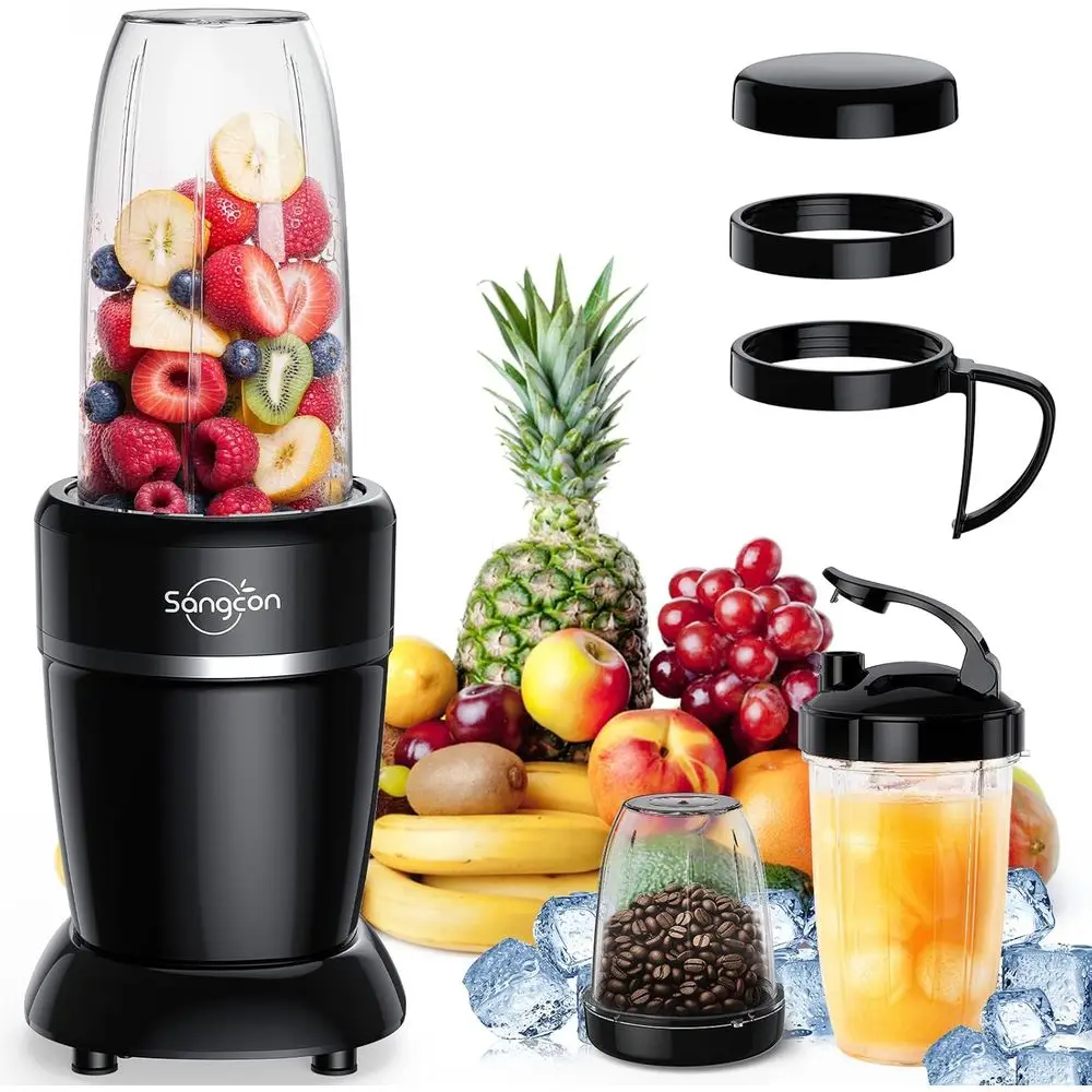 1000W Powerful Blender with 3 Cups, 2 Spout Covers, Storage, and Portable To-Go Option for Smoothies, Ice Crushing, Frozen Drink
1000W Powerful Blender with 3 Cups, 2 Spout Covers, Storage, and Portable To-Go Option for Smoothies, Ice Crushing, Frozen Drink
