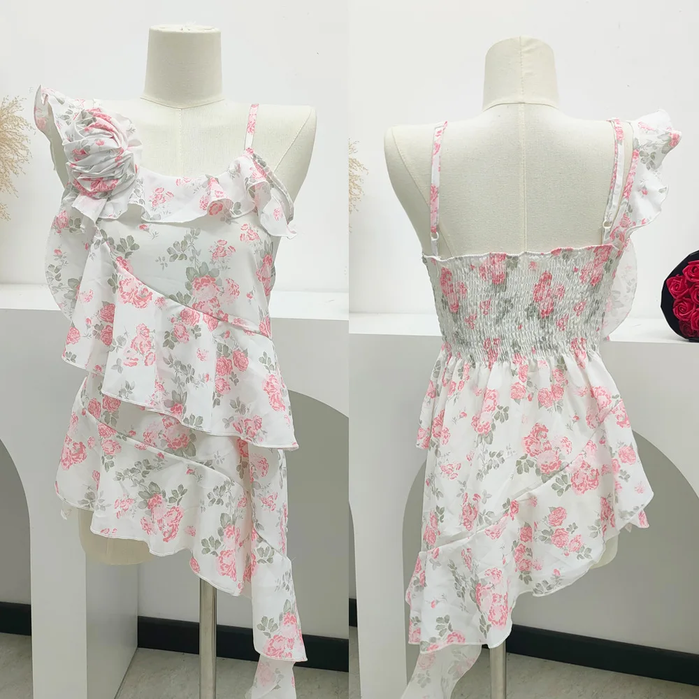 2026 Summer New Two Color Irregular Floral Spaghetti Strap Top Ruffle Ribbon Slim Fit Y2K Women Blouse
2026 Summer New Two Color Irregular Floral Spaghetti Strap Top Ruffle Ribbon Slim Fit Y2K Women Blouse