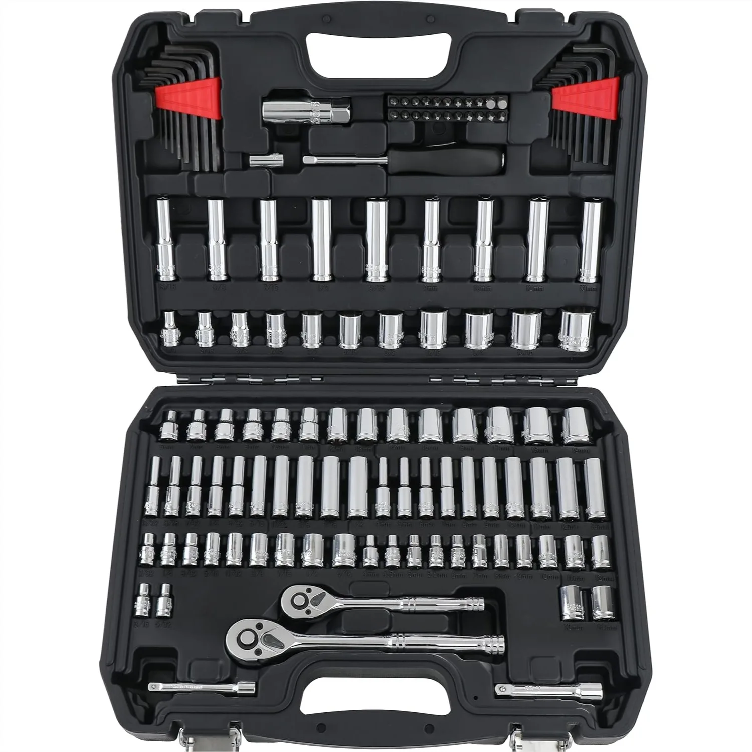 Mechanic's Tool Socket Set with Case, 123-Piece for Nuts and Bolts, Metric & SAE
Mechanic's Tool Socket Set with Case, 123-Piece for Nuts and Bolts, Metric & SAE