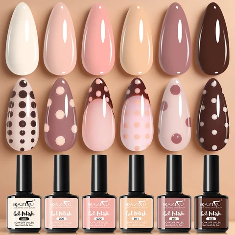 6Pcs Gel Nail Polish Set Milk Tea Popular Color UV LED Nail Gel for Nail Art Easy Apply & Soak Off DIY Home Manicure Salon Use