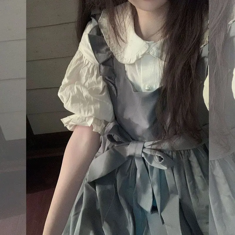 Lolita Camisole Dress Women Summer Korean Camisole Skirt Doll Collar Short Sleeve Ruffles Shirt Loose Comfortable Two Piece Set
Lolita Camisole Dress Women Summer Korean Camisole Skirt Doll Collar Short Sleeve Ruffles Shirt Loose Comfortable Two Piece Set