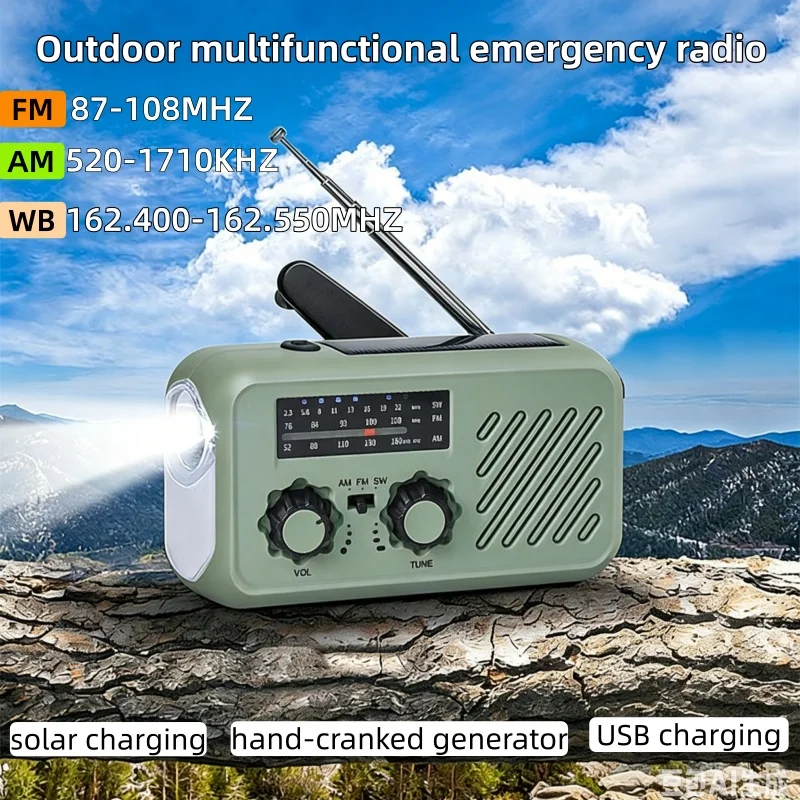 Portable Emergency Solar Hand Crank Charge AM/FM/SW WB Radio with Flashlight SOS Alarm 2000mAh Power Bank for Outdoor Survival
Portable Emergency Solar Hand Crank Charge AM/FM/SW WB Radio with Flashlight SOS Alarm 2000mAh Power Bank for Outdoor Survival