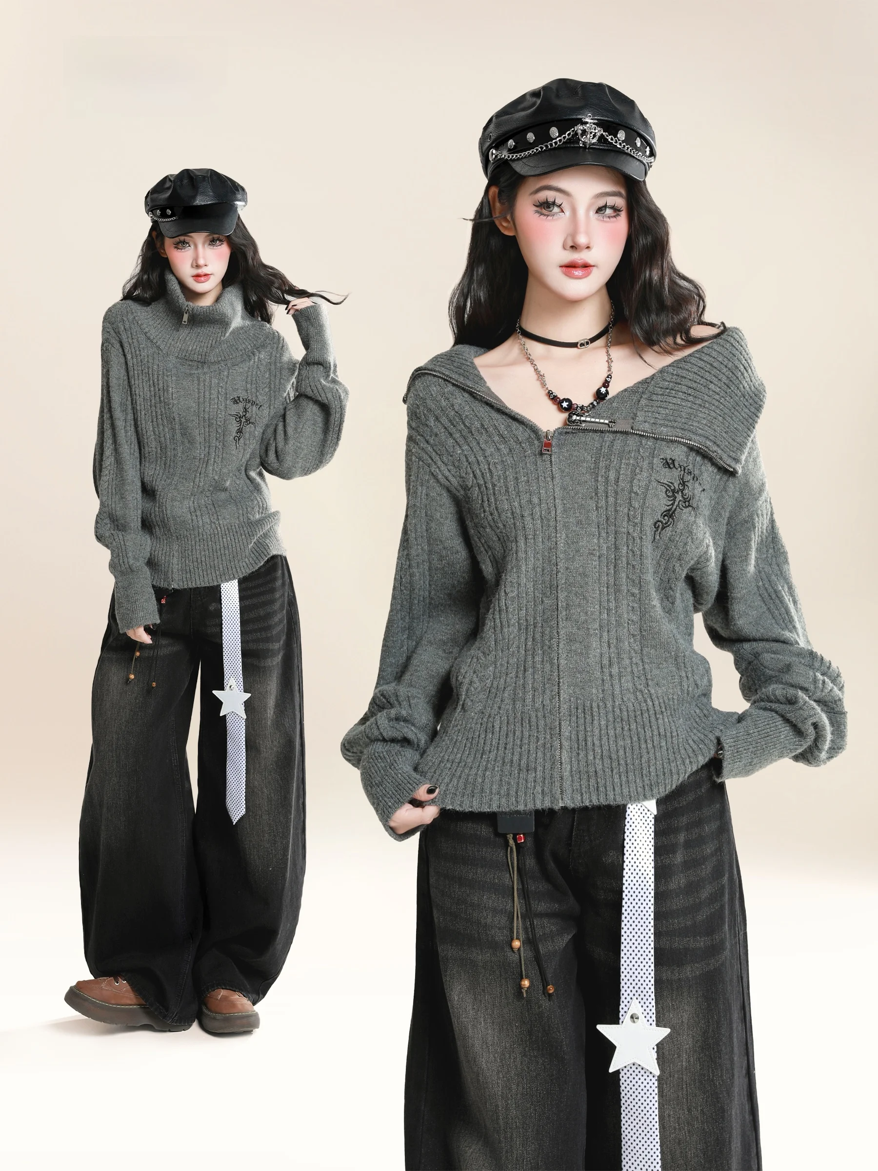 Американский ретро-принт, асимметричный вязаный свитер с высоким воротником, женский открытый кардиган на молнии на одно плечо, осенний сезон
Американский ретро-принт, асимметричный вязаный свитер с высоким воротником, женский открытый кардиган на молнии на одно плечо, осенний сезон