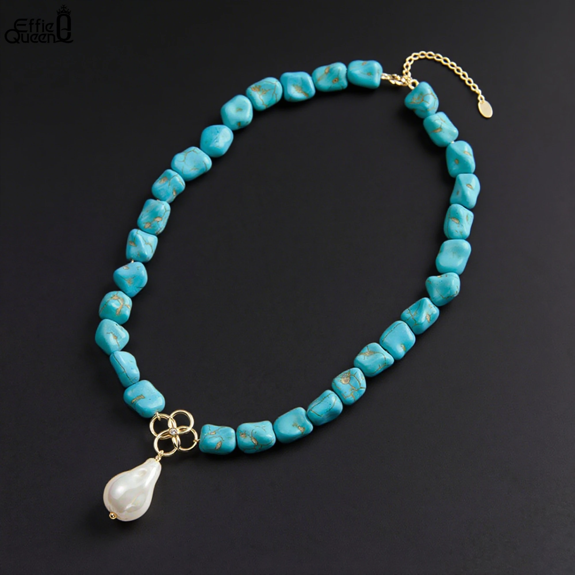 EFFIE QUEEN Refined 925 Sterling Silver Necklace with Turquoise and Baroque Pearl, a Stunning Piece of Jewelry for Women GMN48
EFFIE QUEEN Refined 925 Sterling Silver Necklace with Turquoise and Baroque Pearl, a Stunning Piece of Jewelry for Women GMN48