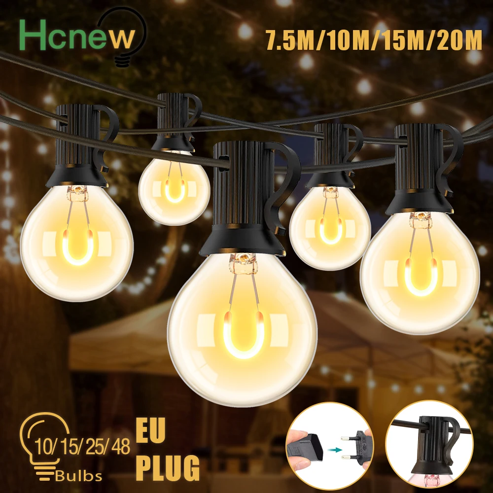 Waterproof String Lights Outdoor G40 Patio Lights 220V EU PLUG Warm White Clear Glass Party Christmas Decoration Garden Light
Waterproof String Lights Outdoor G40 Patio Lights 220V EU PLUG Warm White Clear Glass Party Christmas Decoration Garden Light