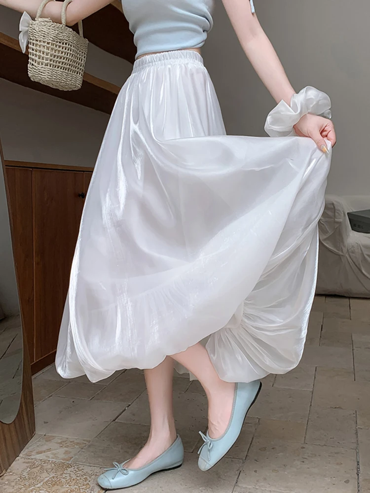 Zoki Elegant Stain White Long Skirt Women High Waist Fashion Korean Sweet Skirts Casual Design Summer Gown Ball Long Skirts New 
Zoki Elegant Stain White Long Skirt Women High Waist Fashion Korean Sweet Skirts Casual Design Summer Gown Ball Long Skirts New