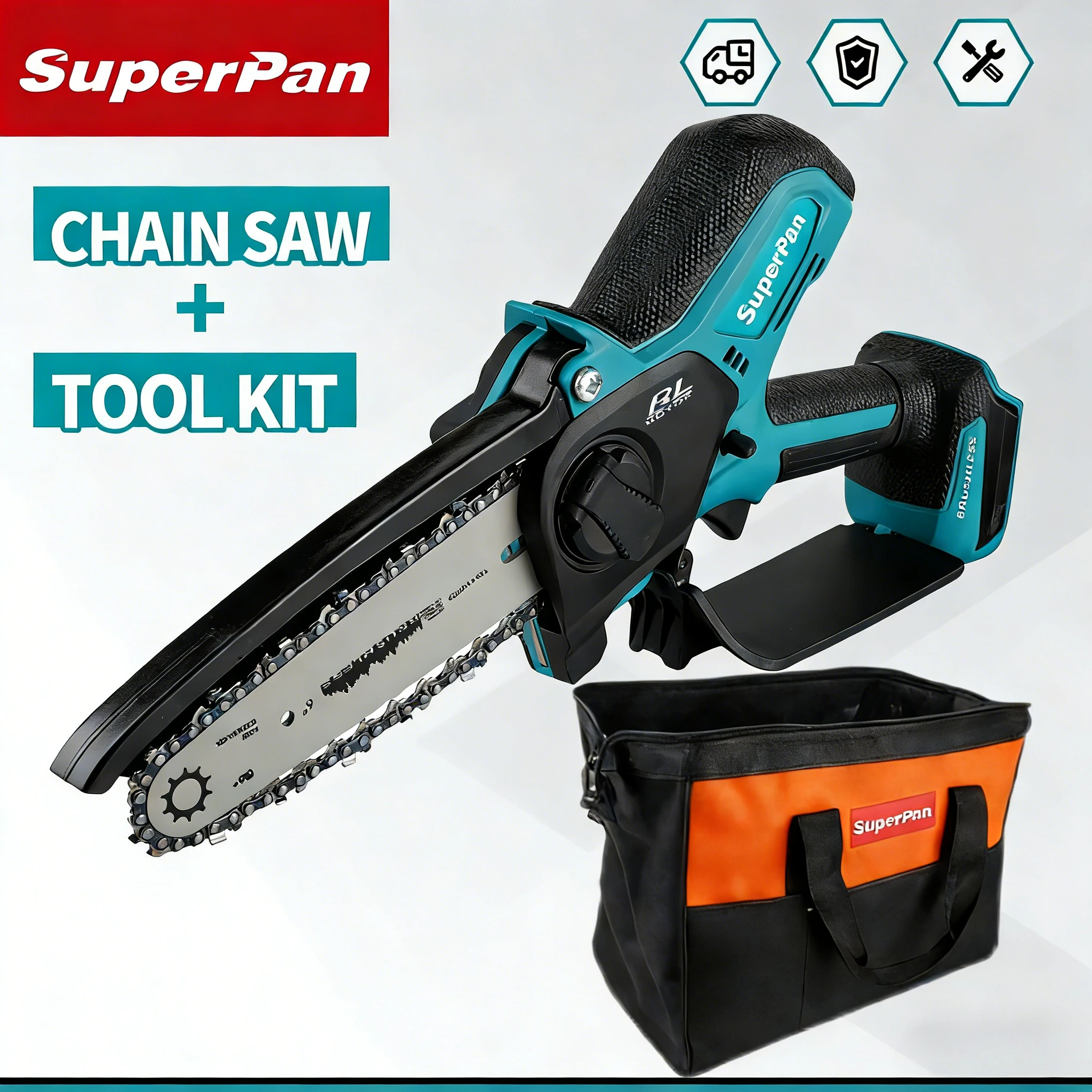 SuperPan 6-inch Chainsaw low noise brushless mini chainsaw for residential garden tree quiet cutting for makita 18V battery pin
SuperPan 6-inch Chainsaw low noise brushless mini chainsaw for residential garden tree quiet cutting for makita 18V battery pin