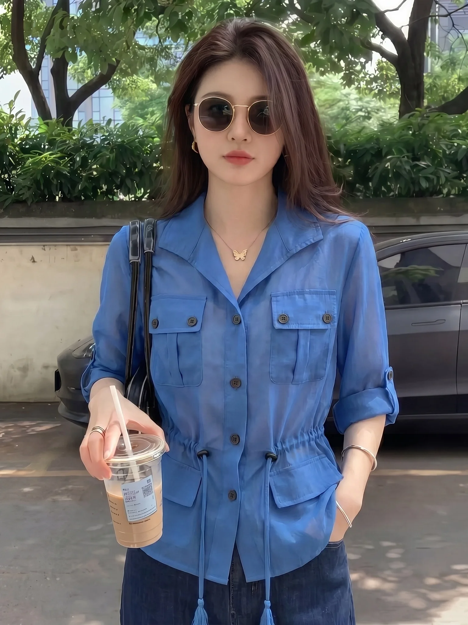 Klein Blue Thin Short Sleeve Shirt Women's Summer New Large Size Fat MM Drawstring Waist Shaping Top Korean Style Commute Wind
Klein Blue Thin Short Sleeve Shirt Women's Summer New Large Size Fat MM Drawstring Waist Shaping Top Korean Style Commute Wind