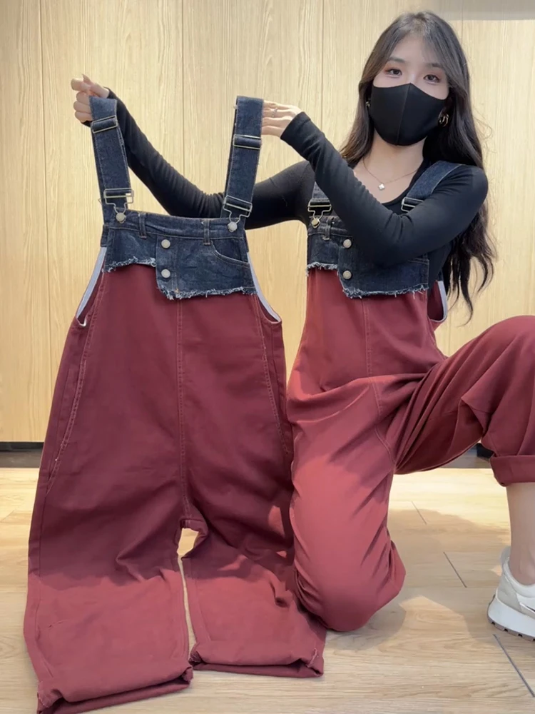 Loose Spliced Jeans Bib Suspenders Denim Overalls For Women Vintage Streetwear Wide Leg Cargo Baggy Pants
Loose Spliced Jeans Bib Suspenders Denim Overalls For Women Vintage Streetwear Wide Leg Cargo Baggy Pants