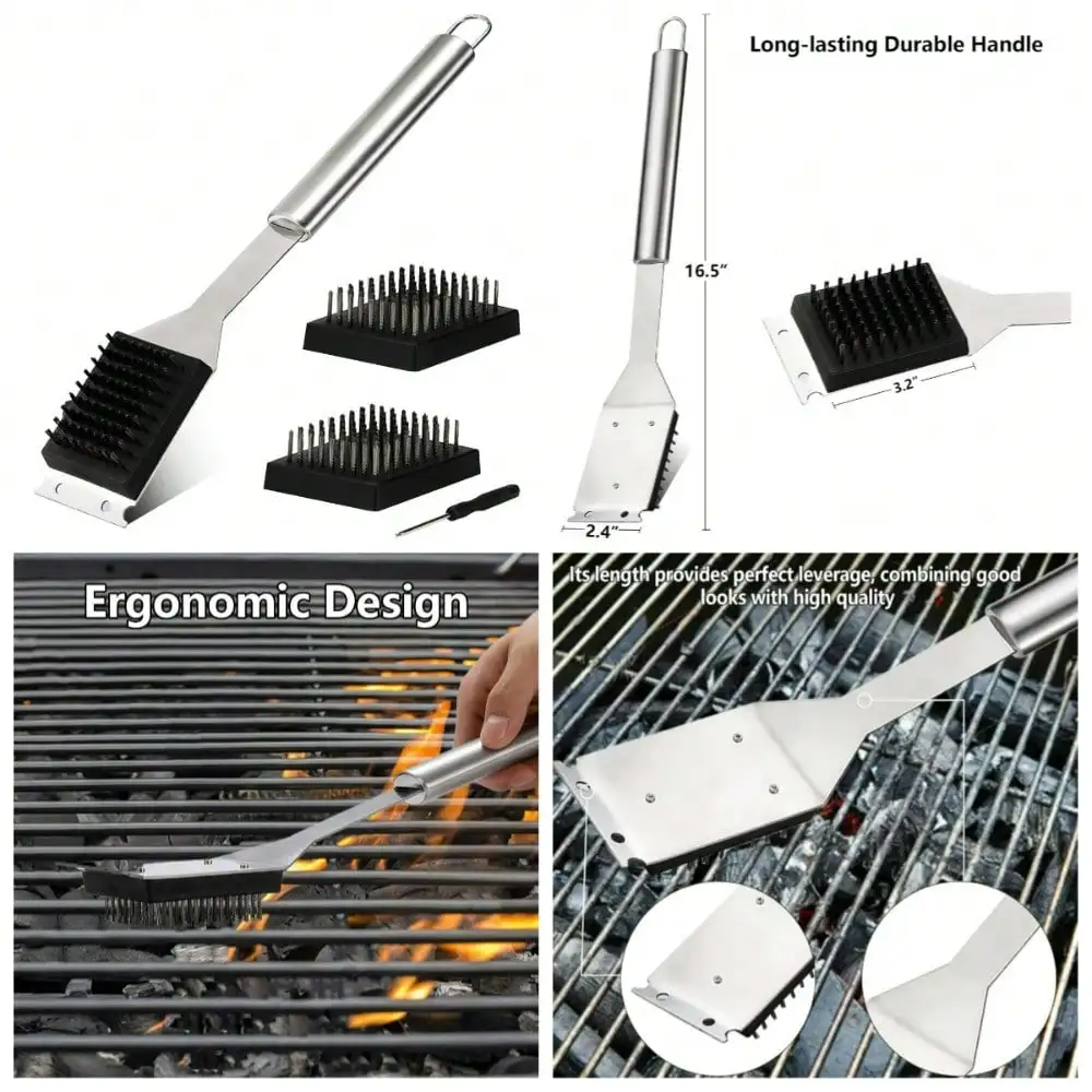 16.5 Inch Grill Cleaning Brush With Scraper 2 Replacements Screwdriver 304 Stainless Steel Wire BBQ Brush For Outdoor Grill Accessories
16.5 Inch Grill Cleaning Brush With Scraper 2 Replacements Screwdriver 304 Stainless Steel Wire BBQ Brush For Outdoor Grill Accessories