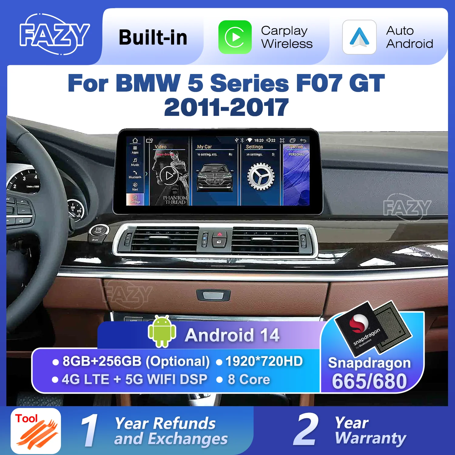Qualcomm 680 12.3" Wireless CarPlay Android 14 Auto Radio For BMW 5 Series F07 GT 2010-2017 Car Stereo Screen GPS Navi WIFI 4G
Qualcomm 680 12.3" Wireless CarPlay Android 14 Auto Radio For BMW 5 Series F07 GT 2010-2017 Car Stereo Screen GPS Navi WIFI 4G