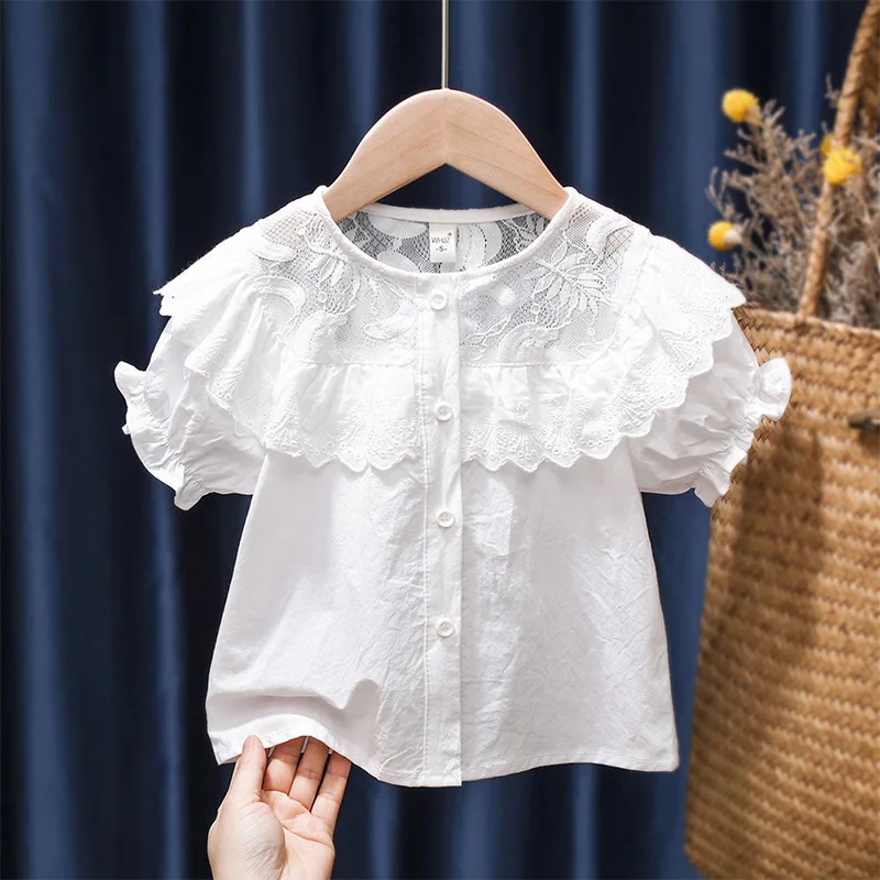 Girls' Kids Lace Splicing Short Sleeve Blouse Fashion Summer Crew Neck Solid Color Button Pleated Net Yarn Shirt Lovely Clothing
Girls' Kids Lace Splicing Short Sleeve Blouse Fashion Summer Crew Neck Solid Color Button Pleated Net Yarn Shirt Lovely Clothing